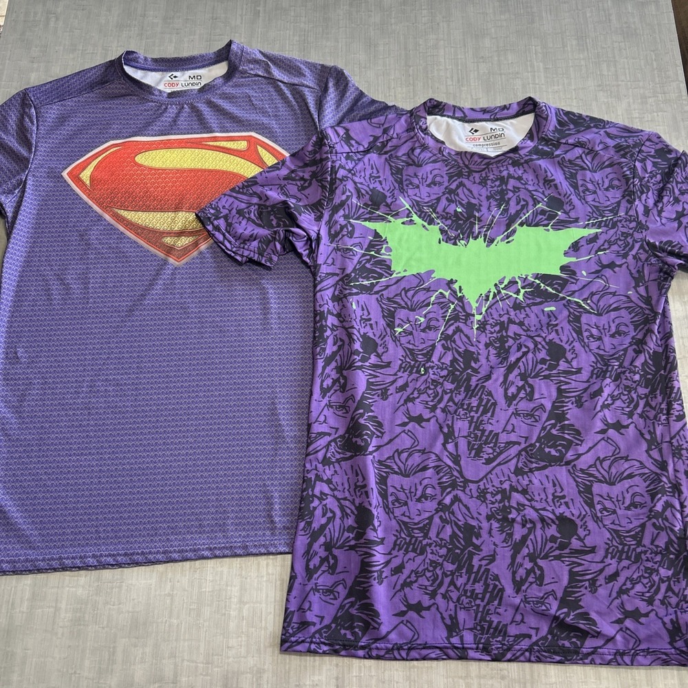 Lot Of 2 Cody Lundin Compression Shirts Men's Size Medium Superman Batman Joker